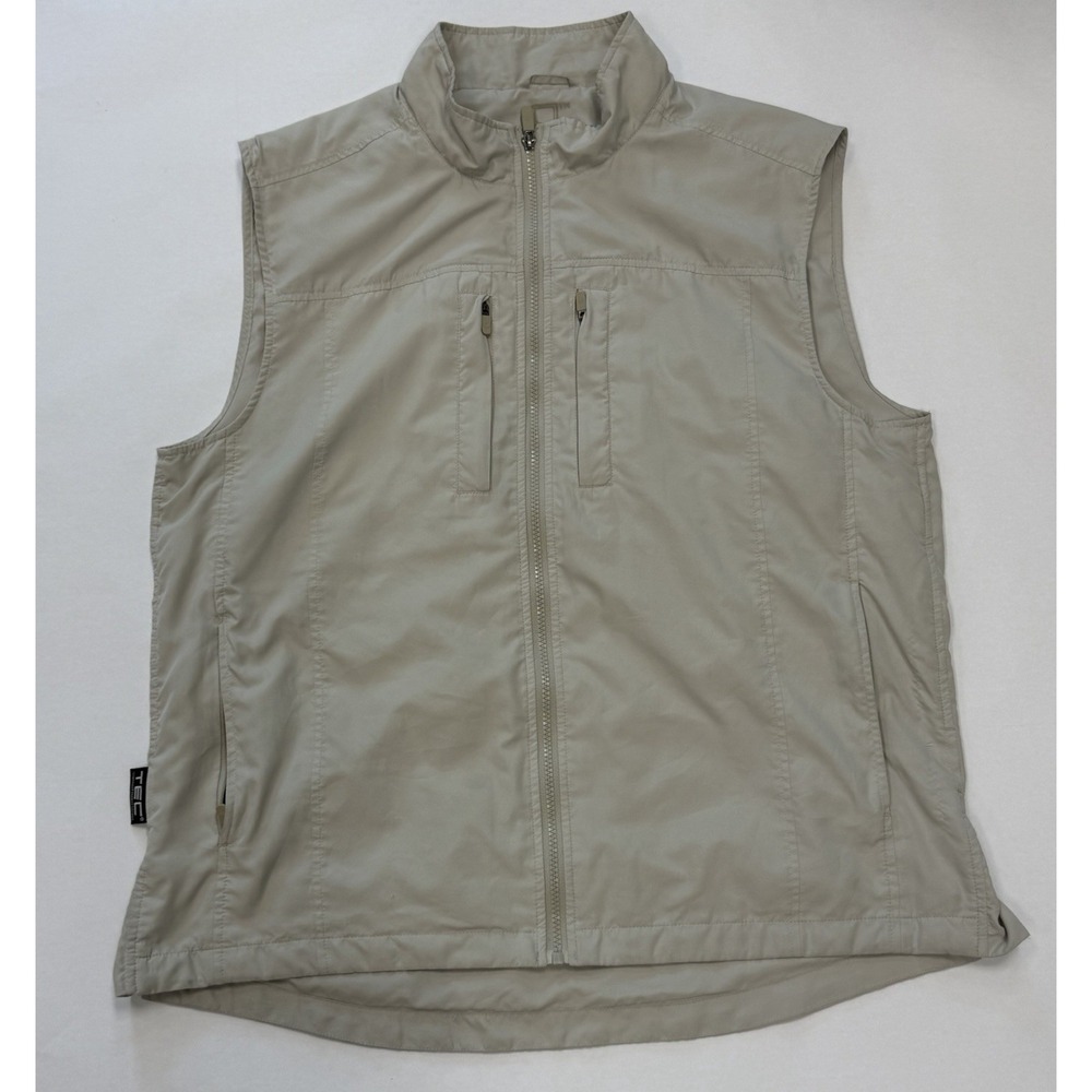 SCOTTeVEST Travel Vest Mens Large Tan Khaki Multi Pocket Tech Utility Zip